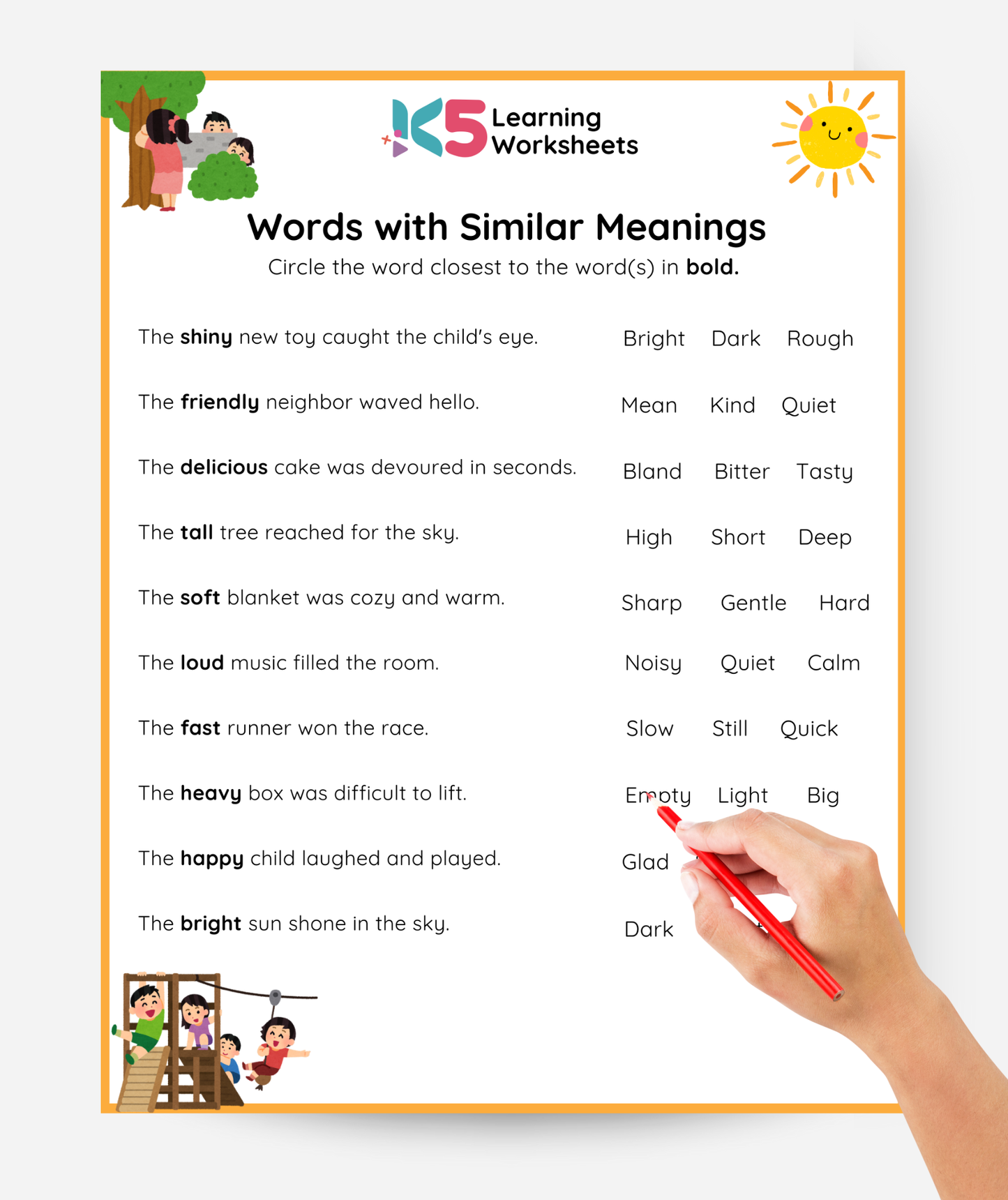 Synonyms Worksheet