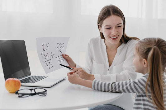 a teacher helping a student with math anxiety