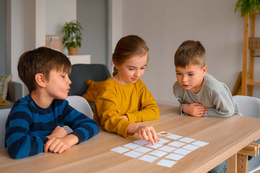 kids playing a math board game