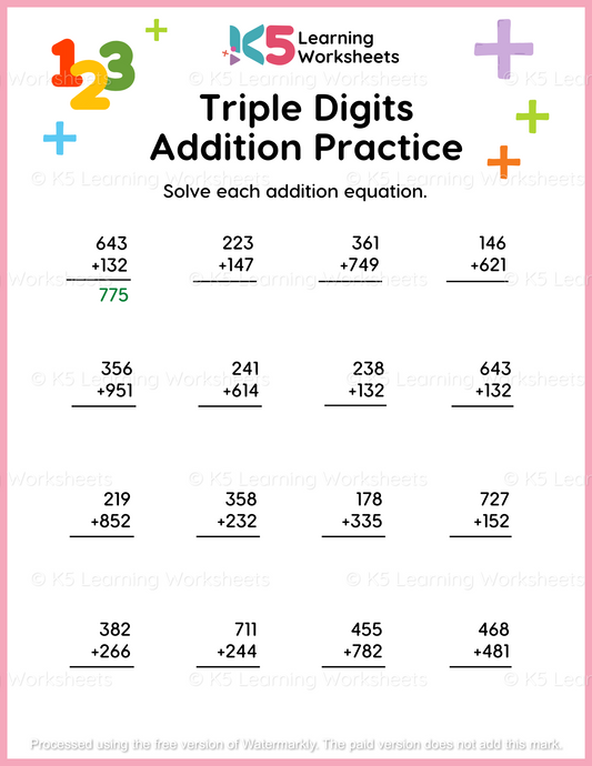 Addition Practice: Triple Digits