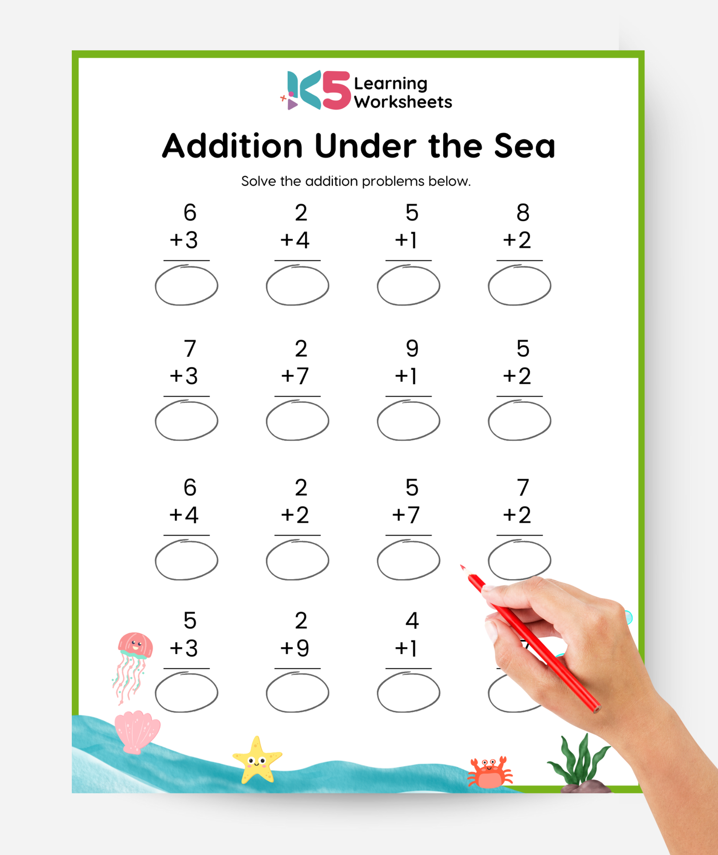 Under the Sea Addition Math Worksheet