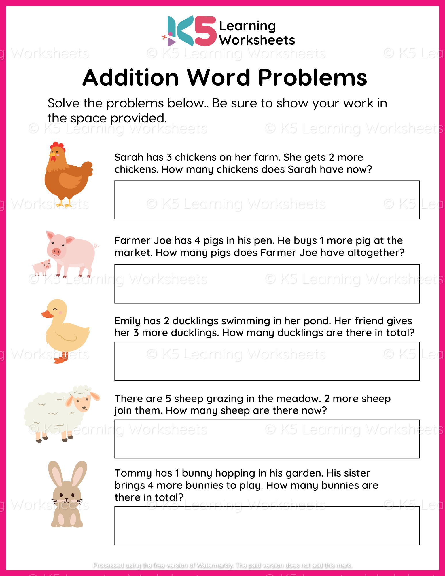 Farm Addition Word Problems