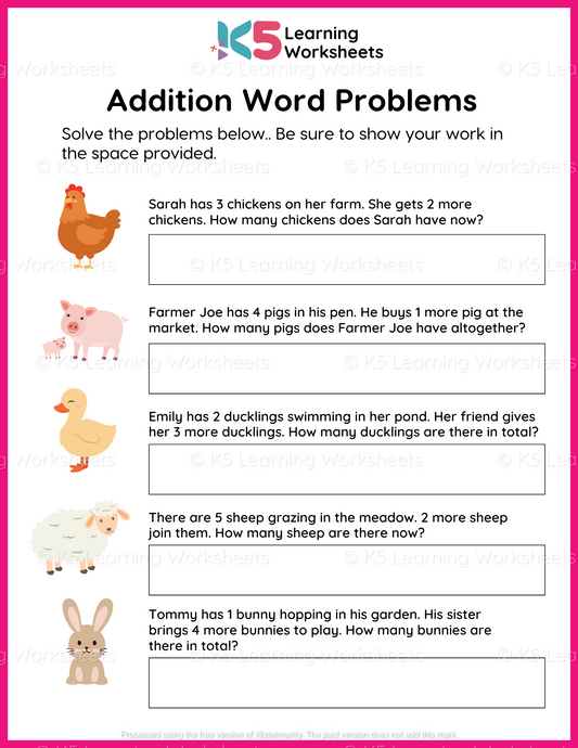 Farm Addition Word Problems