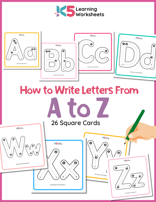 How to Write Letters From A to Z ( 26 Square Cards & US Letter Size)