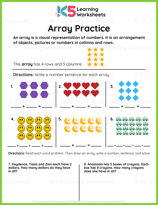 Array Practice Word Problem