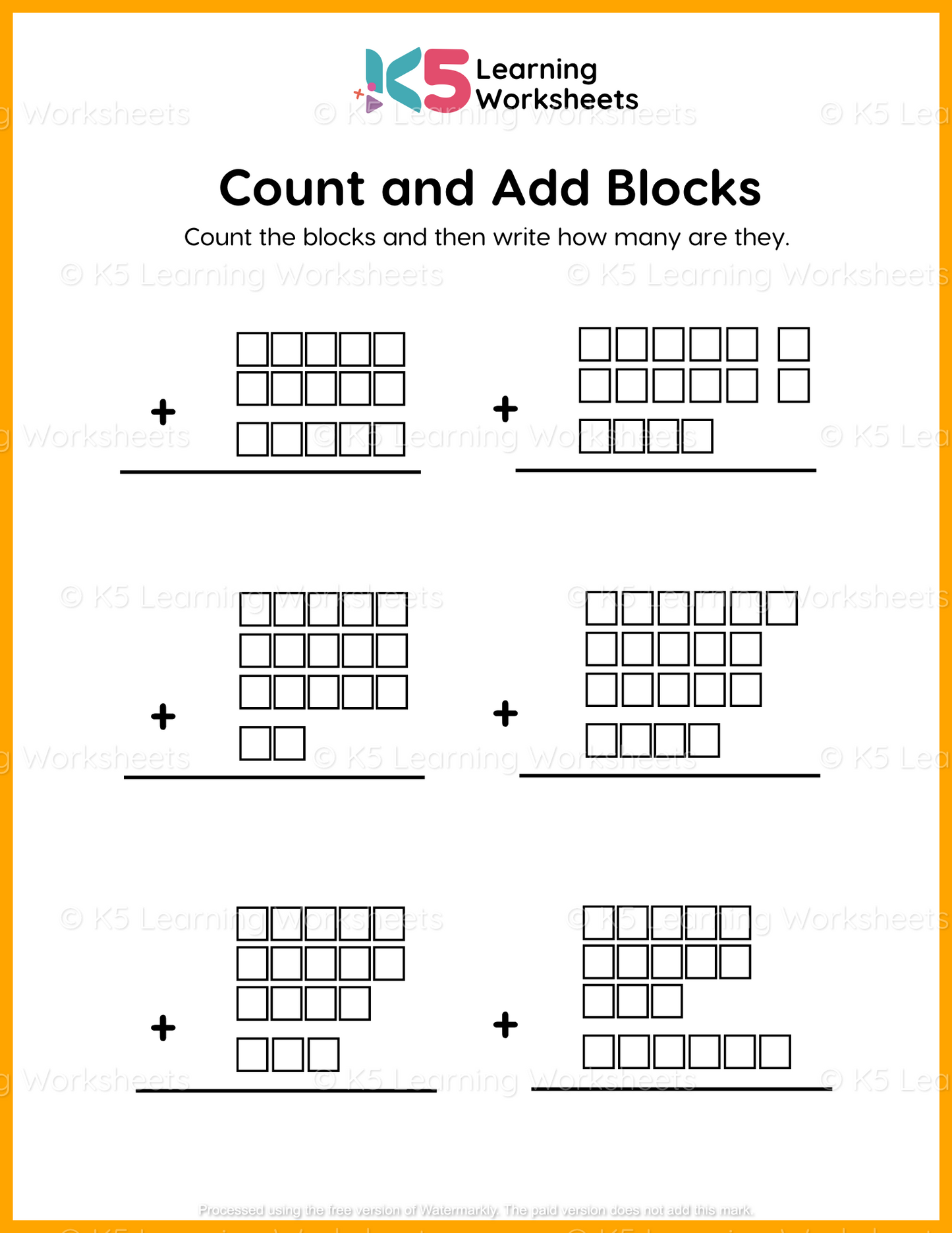 Count and Add Blocks Math Worksheet