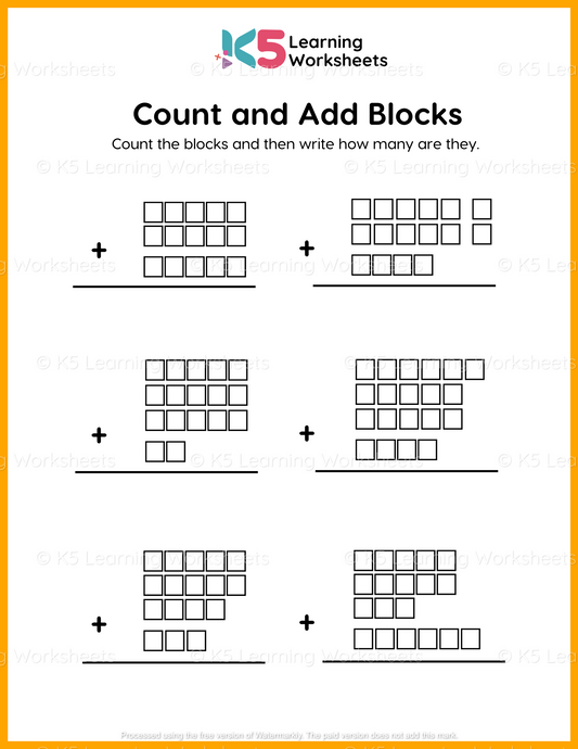 Count and Add Blocks Math Worksheet