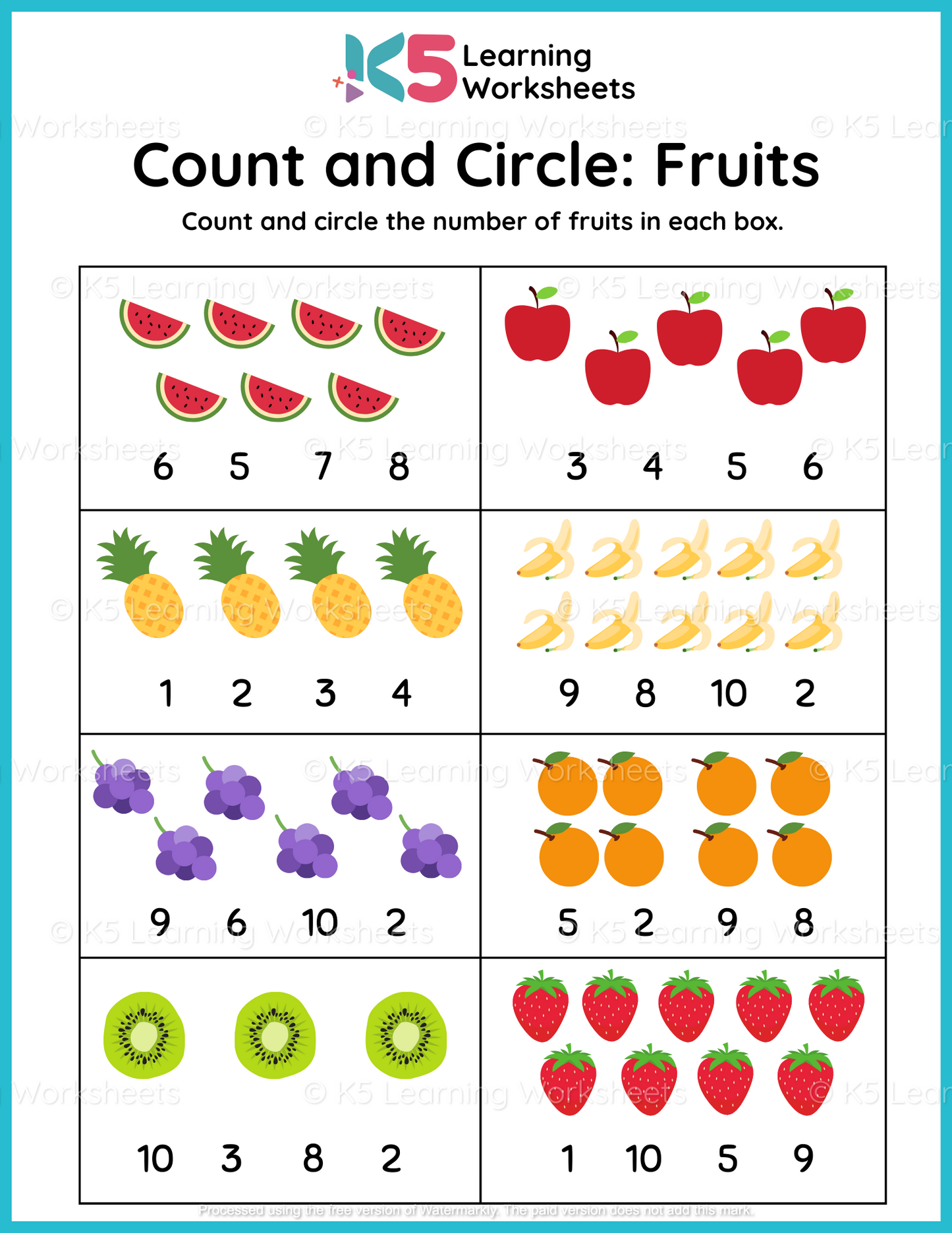 Count and Circle: Fruits Math Worksheet