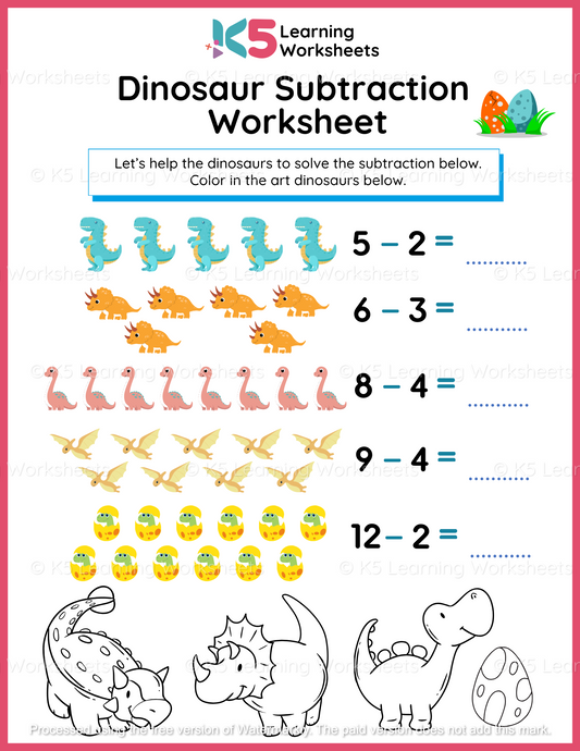 Dinosaur Subtraction Worksheet