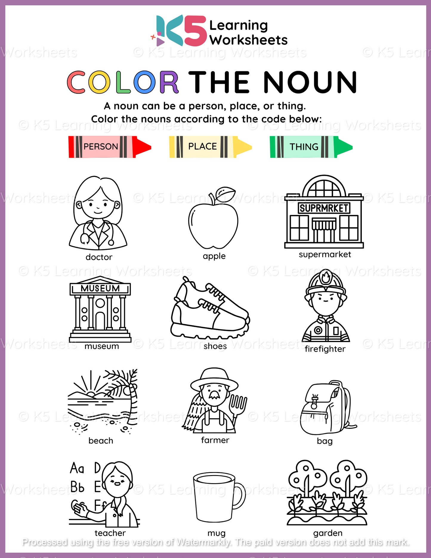 Grammar Activity: Color The Noun