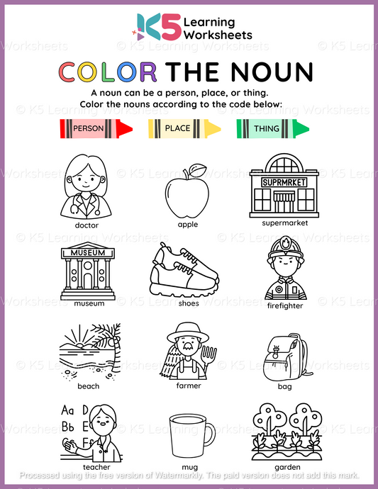 Grammar Activity: Color The Noun