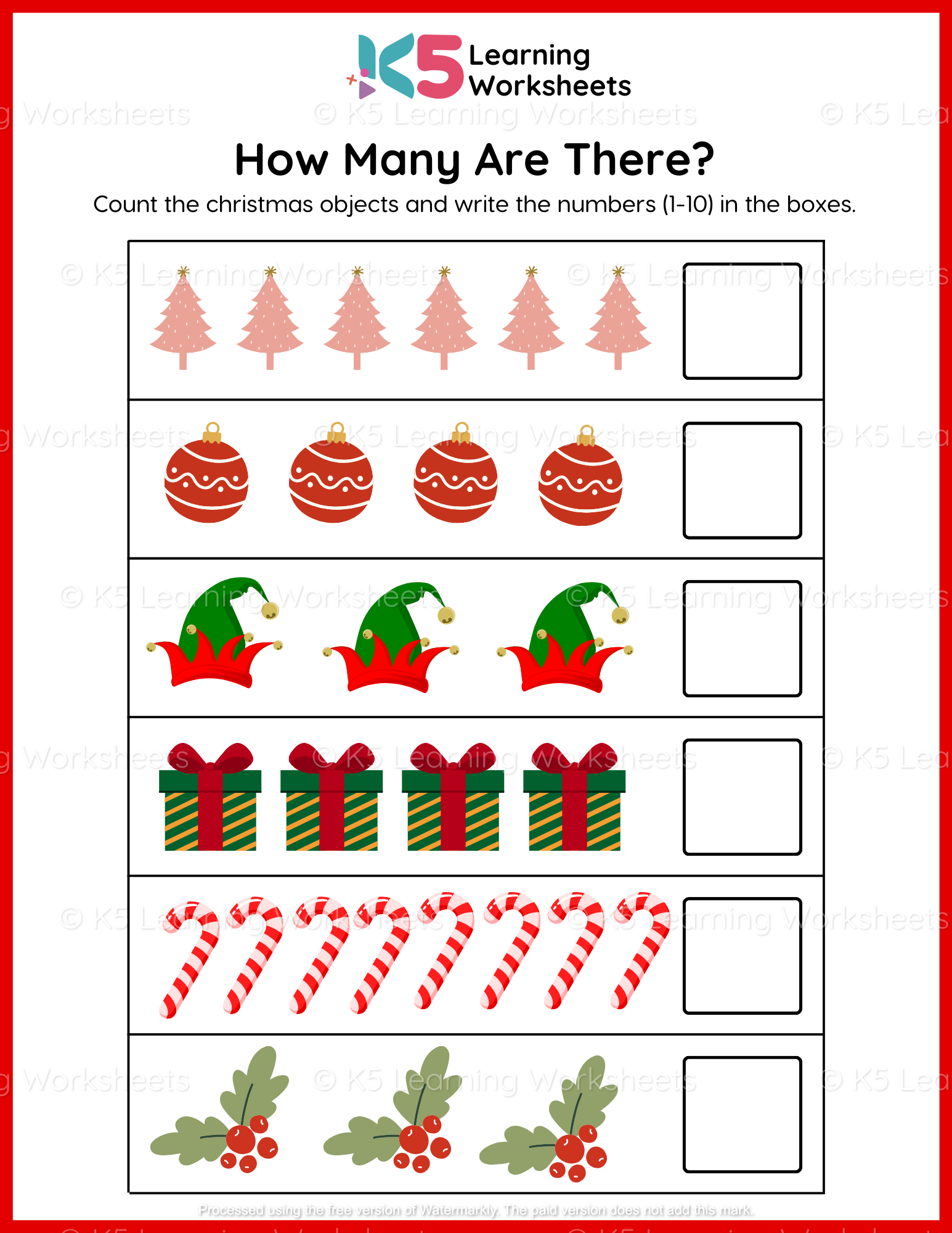 How Many Christmas Objects Are There? Math Worksheets