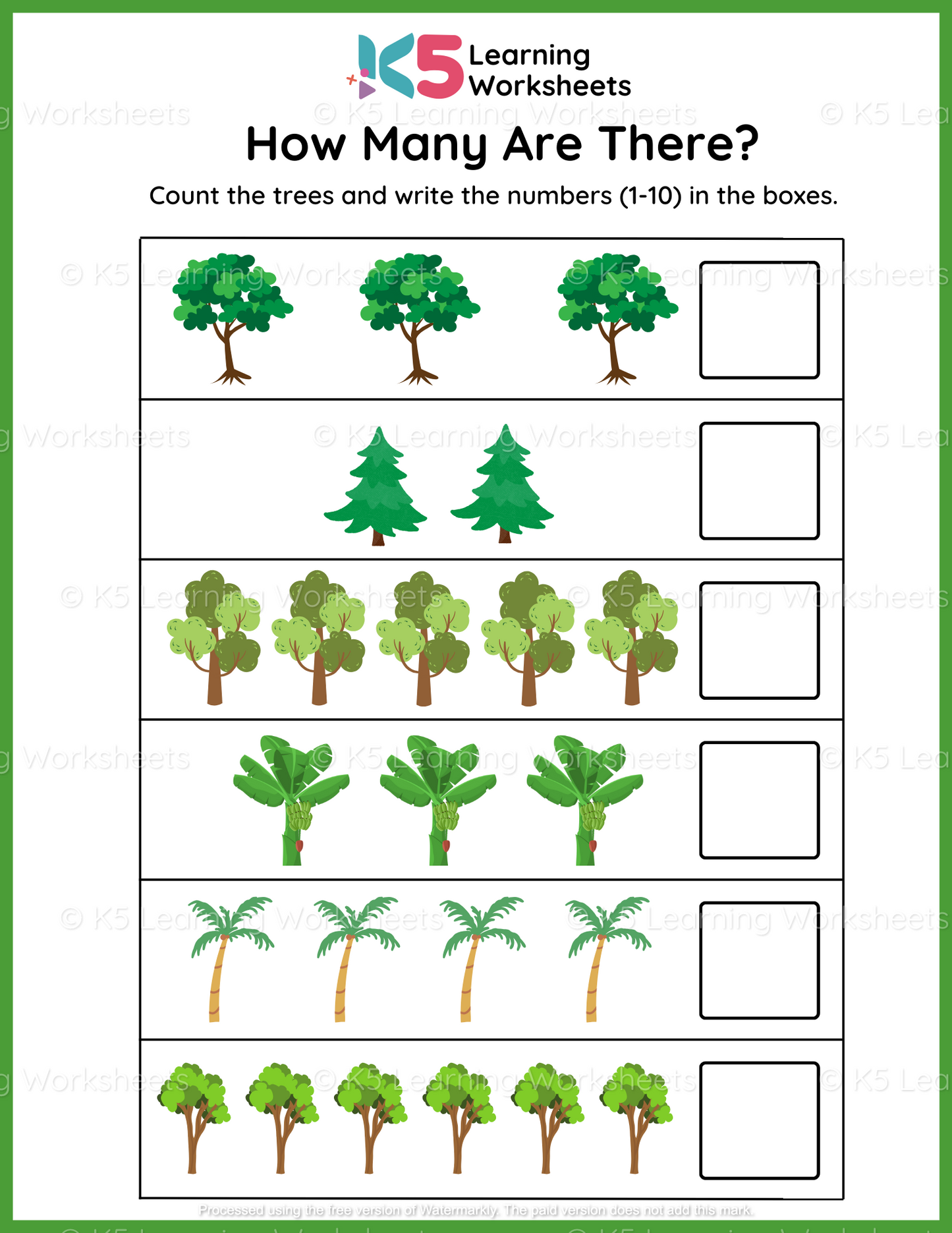 How Many Trees Are There? Math Worksheets