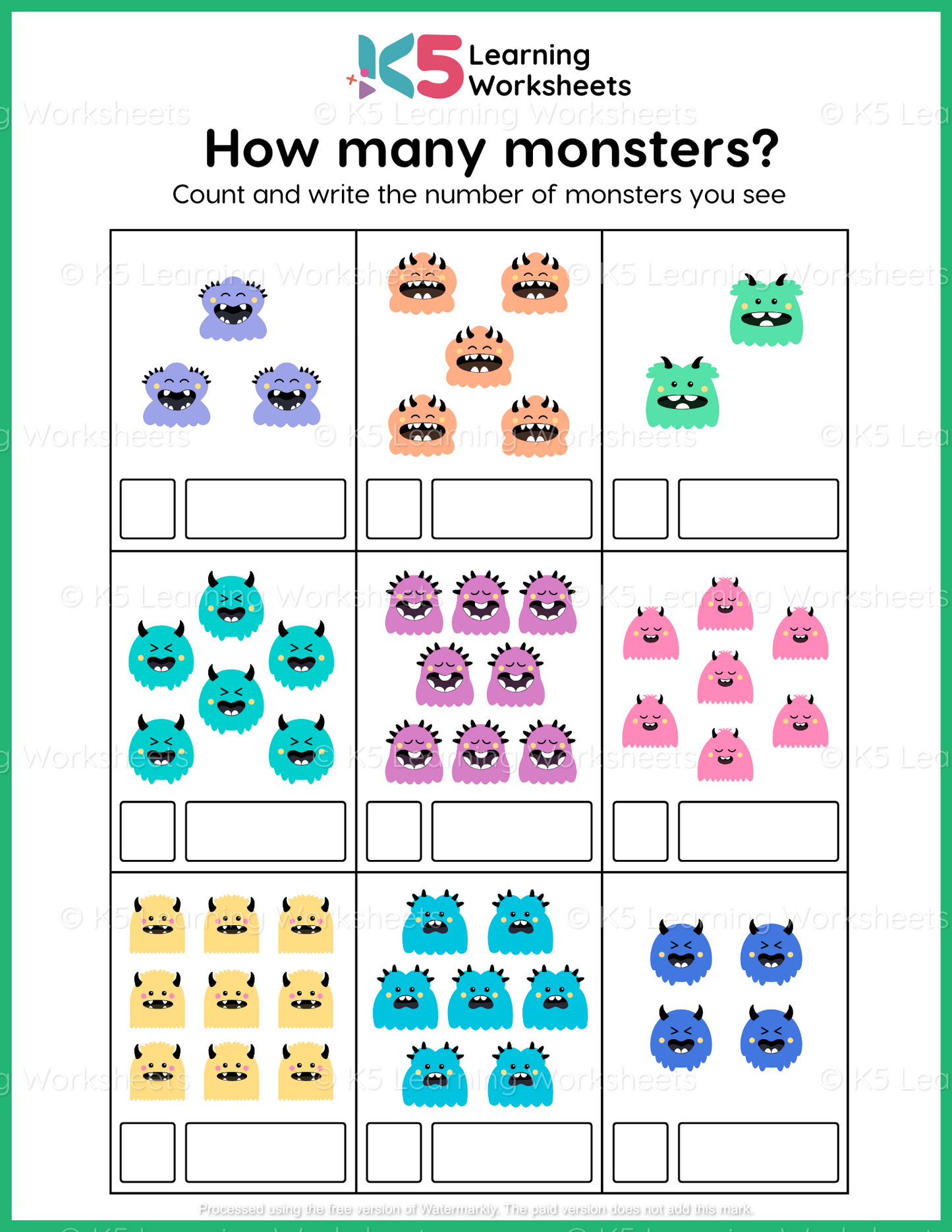 How Many Monsters Math Worksheet