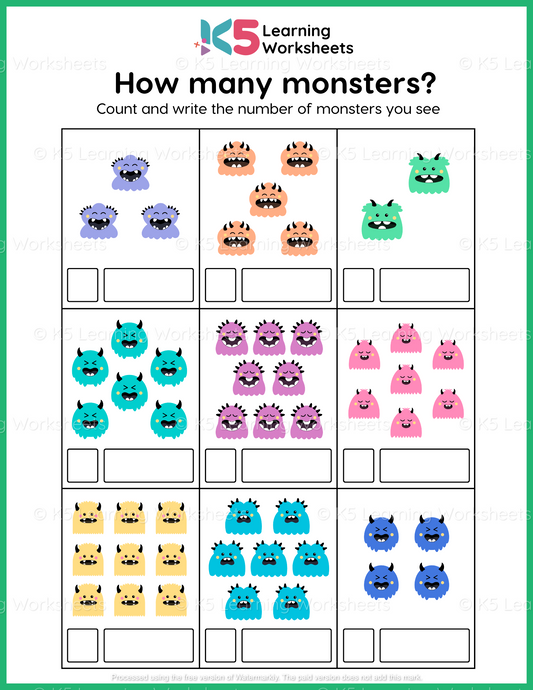 How Many Monsters Math Worksheet