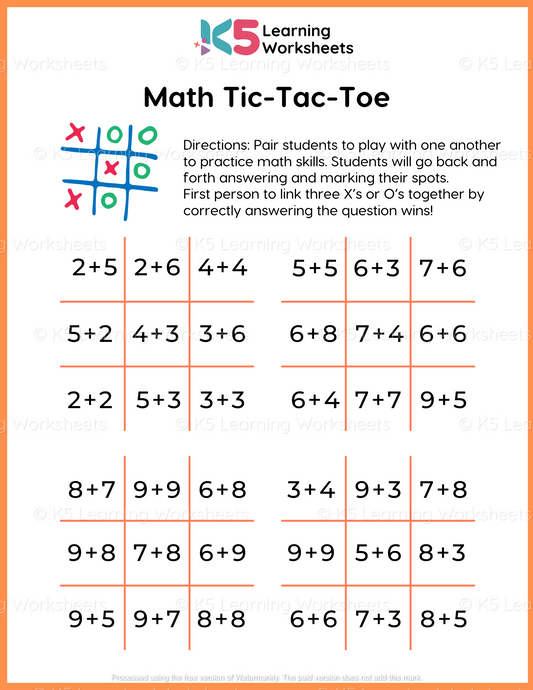 Math Tic Tac Toe Math Worksheet