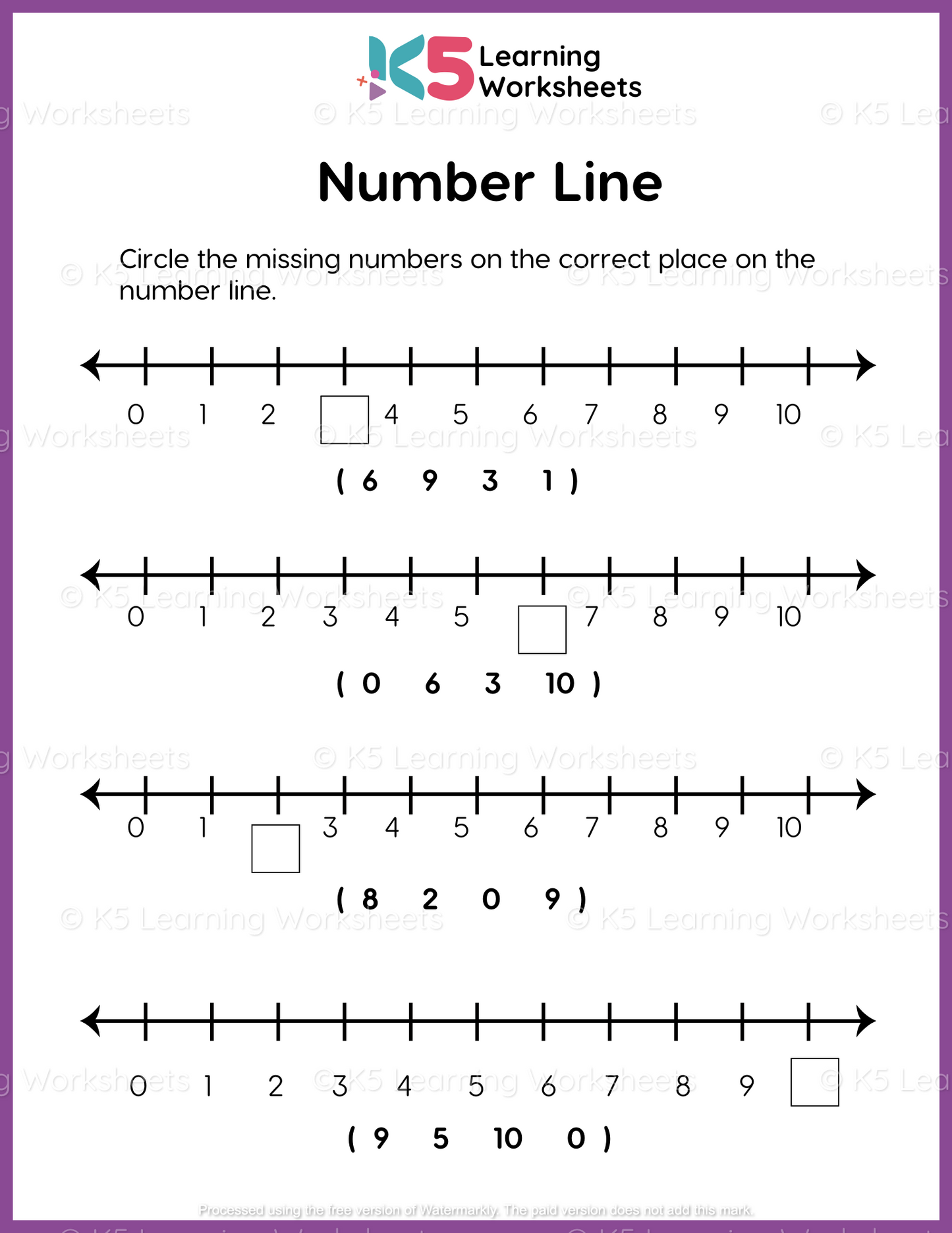 Number Line Math Worksheet