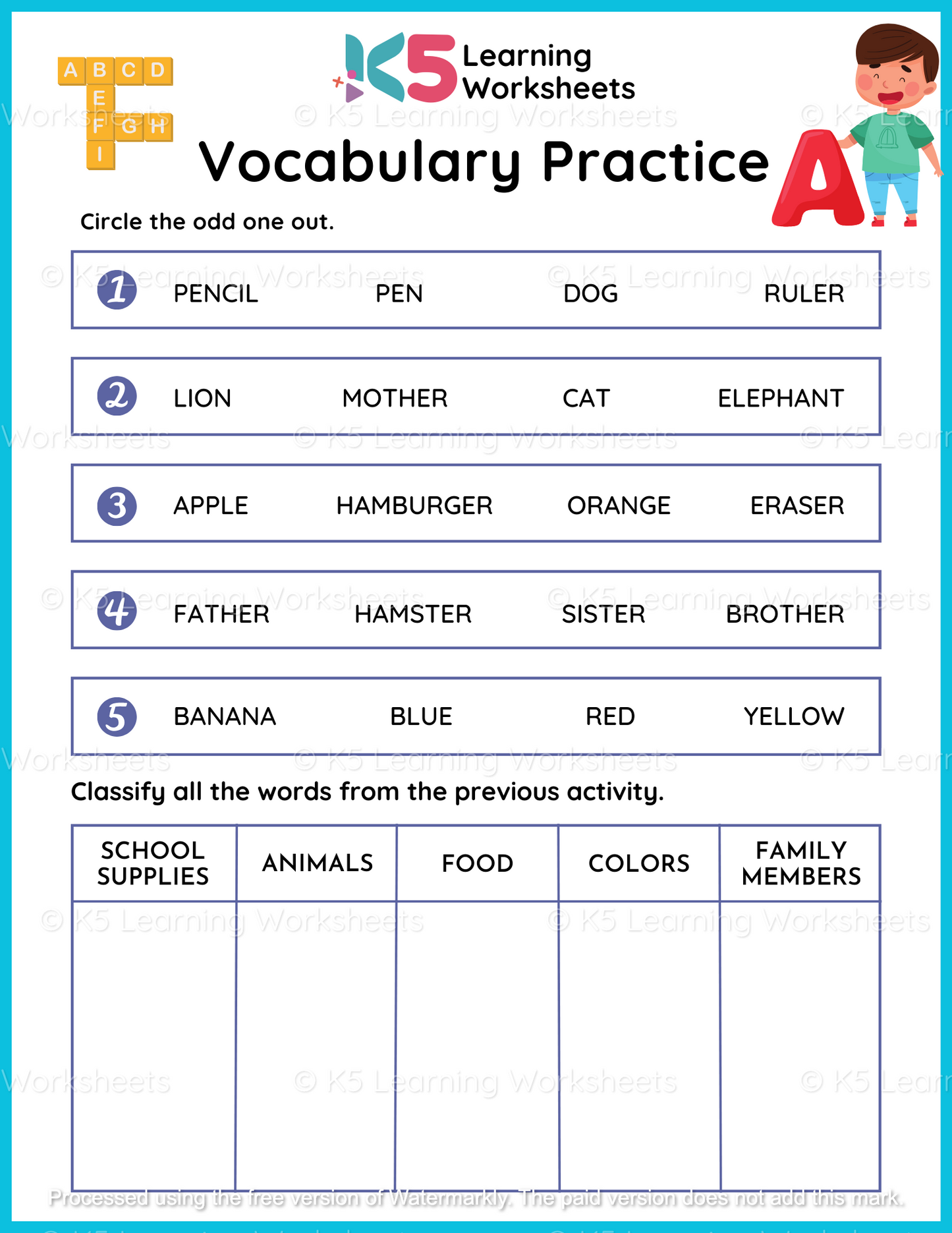 Simple Vocabulary Practice