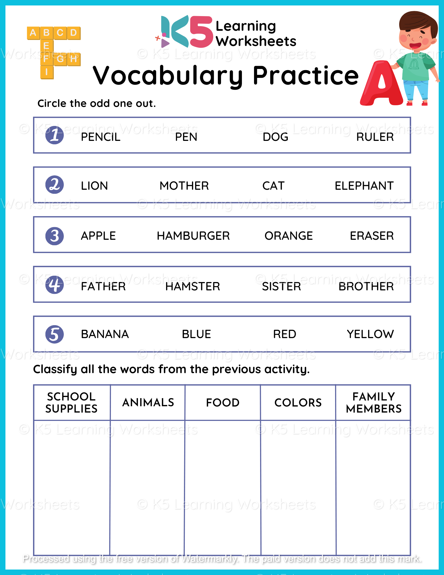 Simple Vocabulary Practice