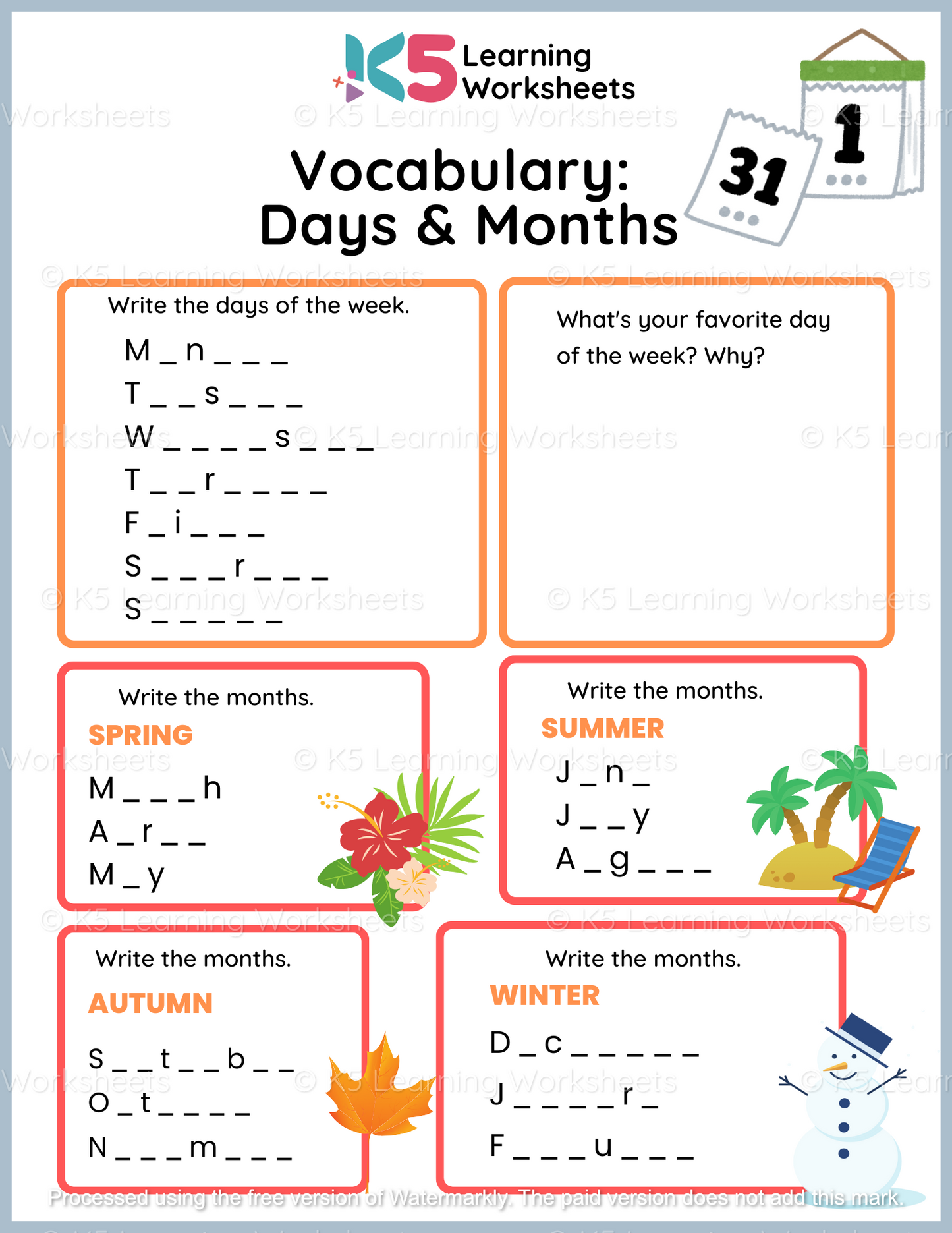 Days And Months Vocabulary