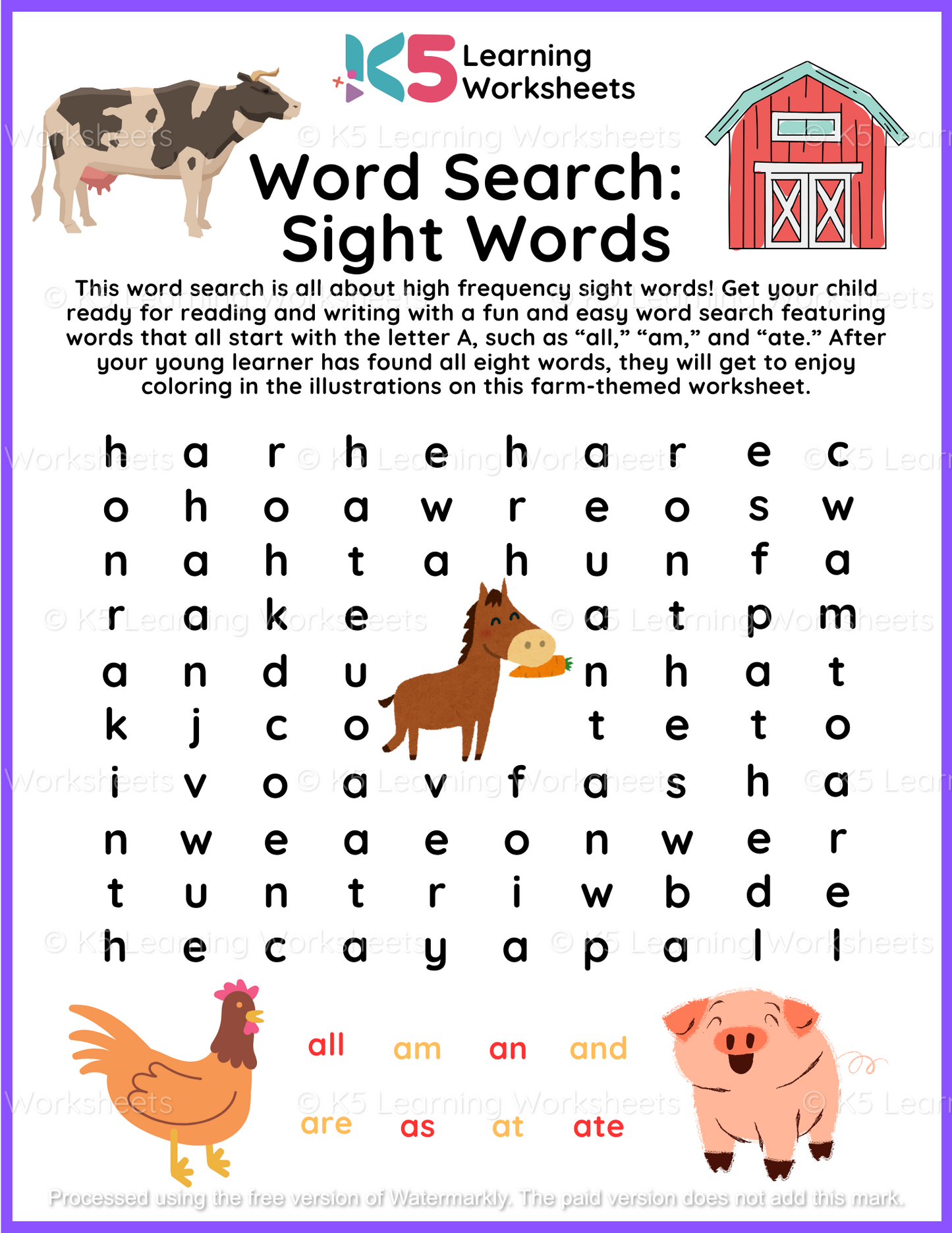 Word Search Sight Words